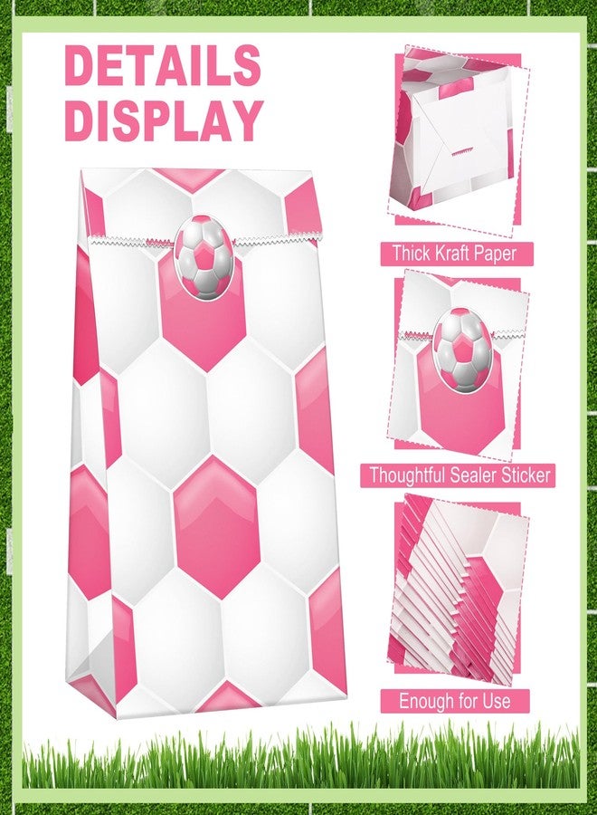 MIMIND 24 Pack Soccer Party Favor Gift Bags with Sealer Sticker Paper Goodie Bag for Soccer Games Day Sports Birthday Party Decorations Supplies, Pink - Image 3